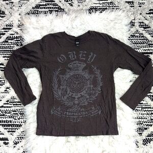 Obey Brown Graphic Long Sleeve Shirt Size medium